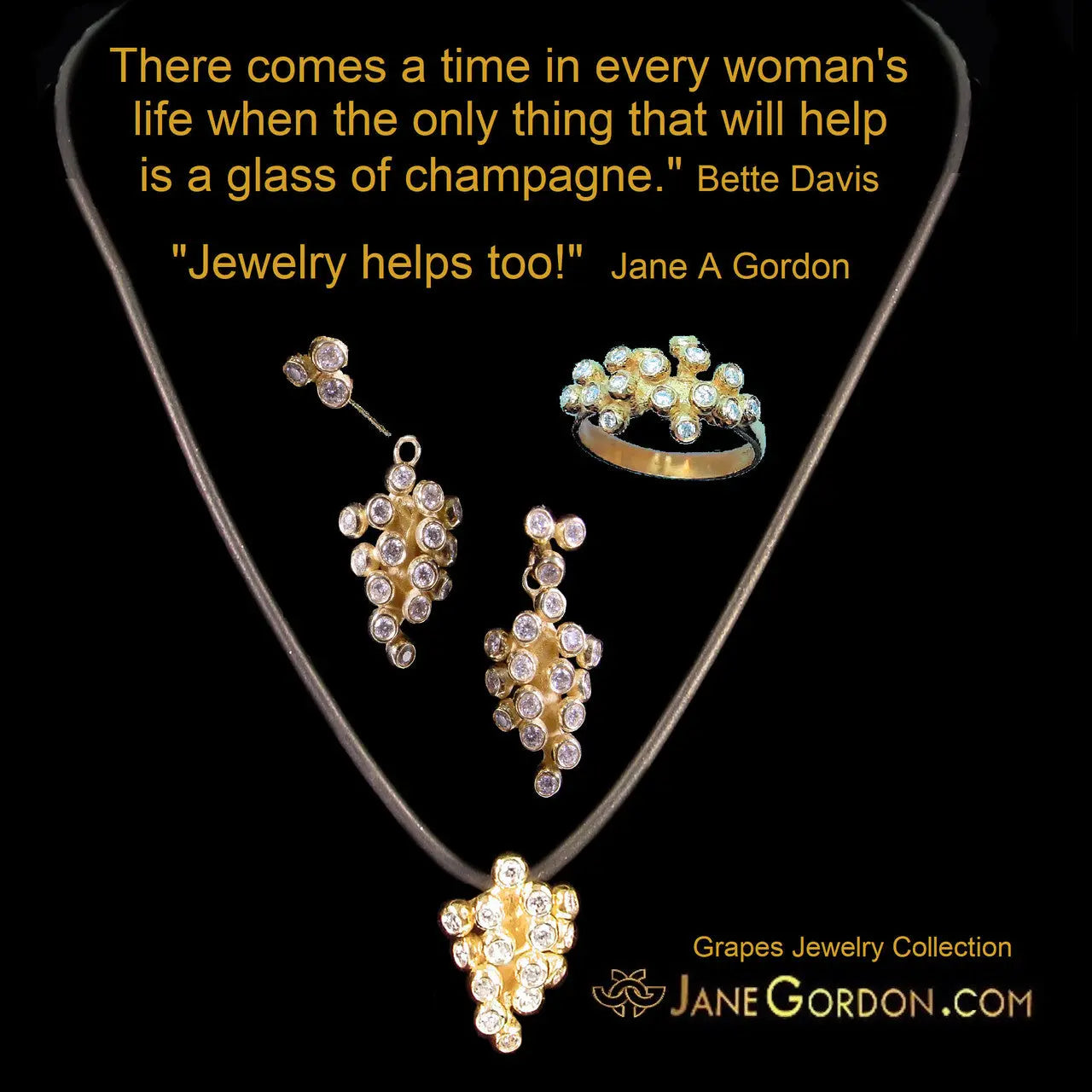 Grapes Drop Earrings-18K Gold and Diamonds Jane A Gordon: Designs for Life