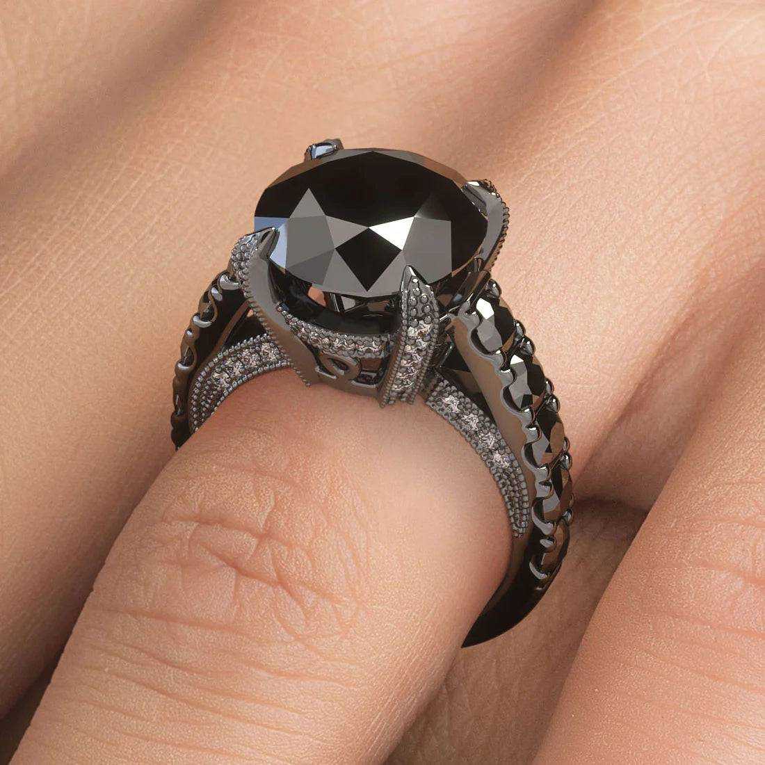 7.05 Carat Certified Natural Black Diamond Engagement Ring 14K Black Gold - The Sparkling Squirrels & Co.