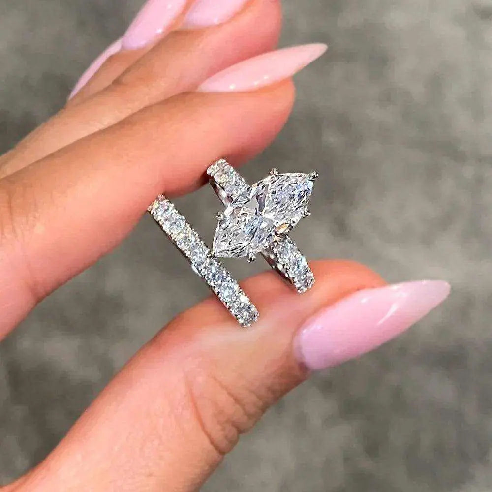 4.26Ctw Marquise Cut Diamond Celebrity Engagement Ring Bridal Set in 14K White Gold - The Sparkling Squirrels & Co.