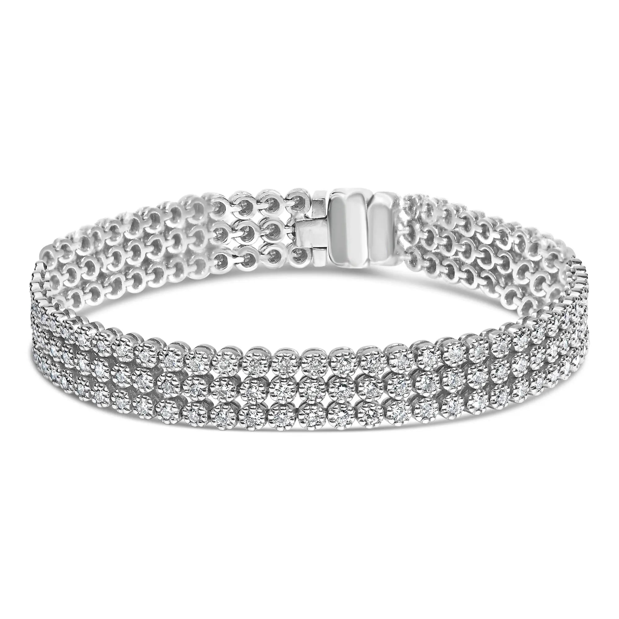 18K White Gold 5.00 Cttw Natural Diamond 3 Row Link Tennis Bracelet (G-H Color, VS1-VS2 Clarity) - 7.25" Inches Infinite Jewels