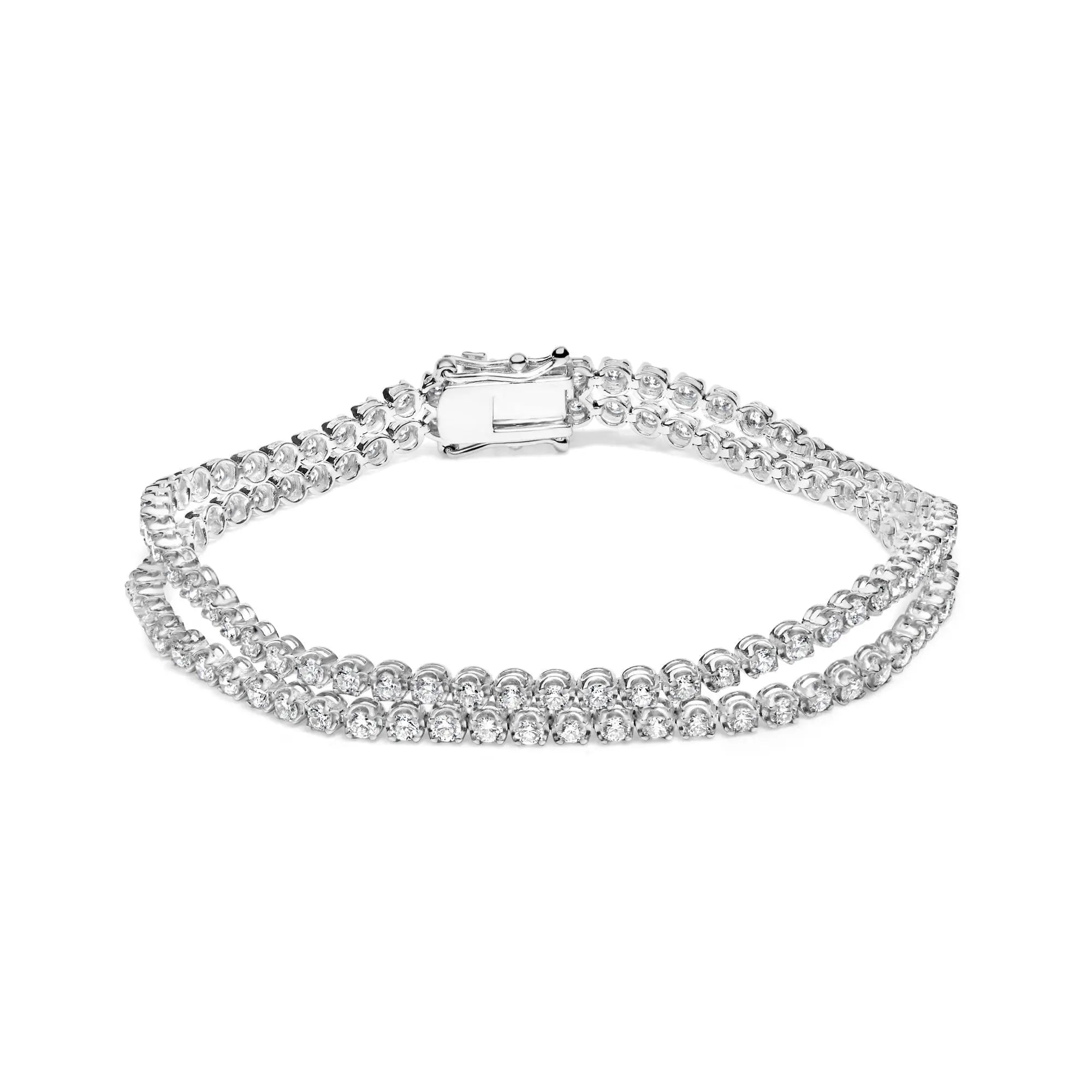 18K White Gold 5 3/5 Cttw Natural Diamond Double Row Link Tennis Bracelet (G-H Color, VS1-VS2 Clarity) - 7" Inches Infinite Jewels