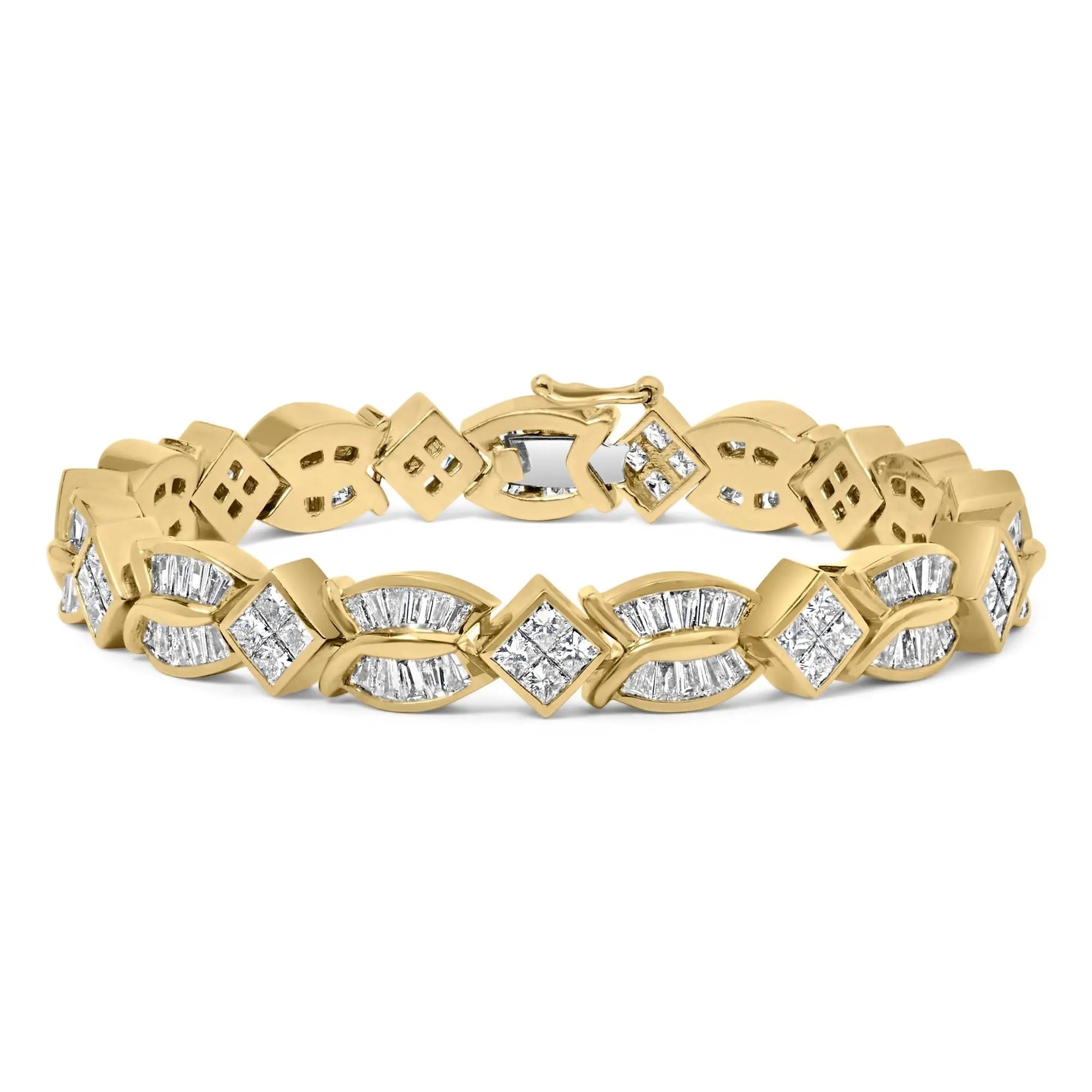 14K Yellow Gold 8 1/5 Cttw Baguette and Princess-Cut Diamond Geometric Twist Link Bracelet (G-H Color, VS1-VS2 Clarity) - Size 7" Infinite Jewels