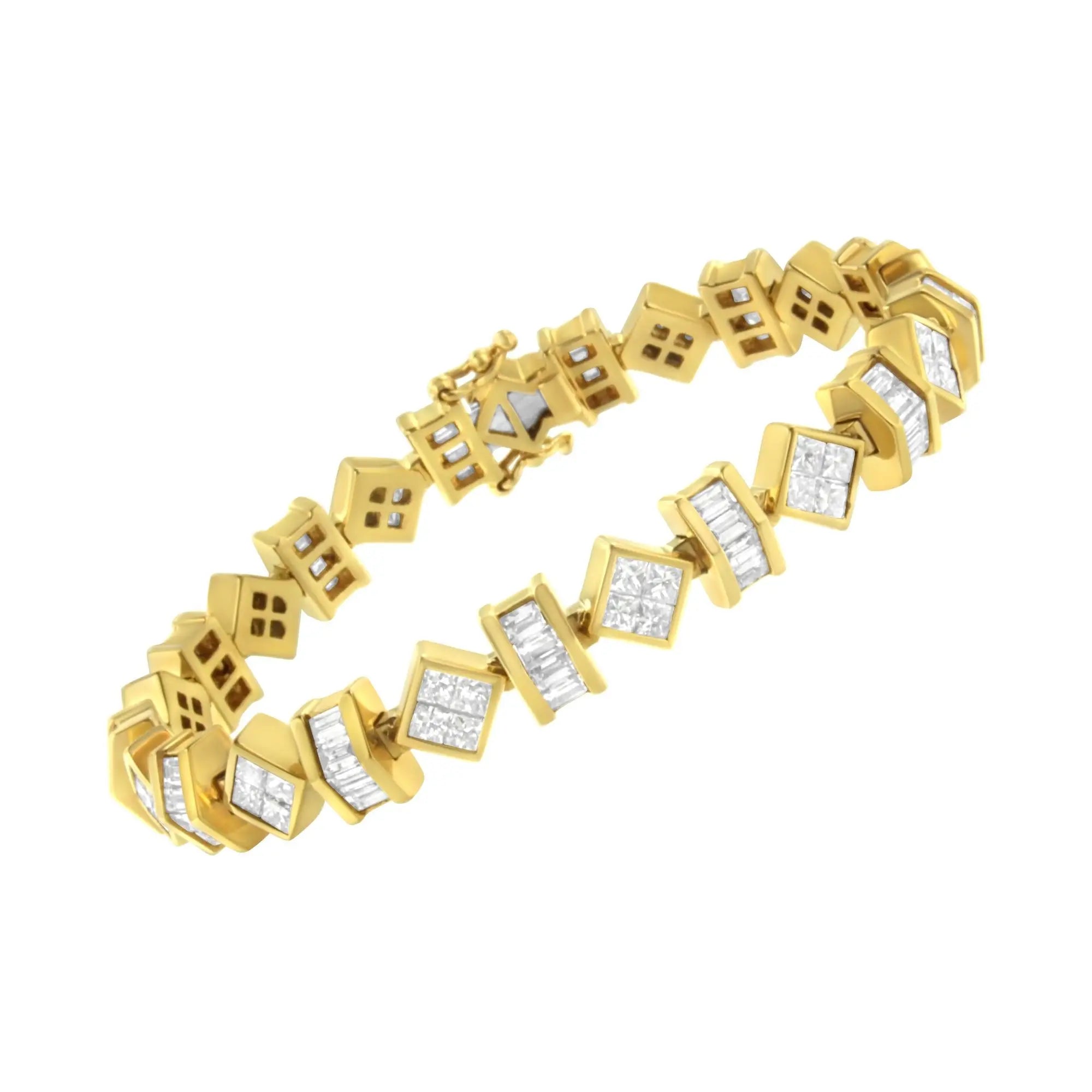 14K Yellow Gold Princess and Baguette Diamond Modern Link Bracelet(7.50 cttw,G-H Color,VS1-VS2 Clarity) Infinite Jewels