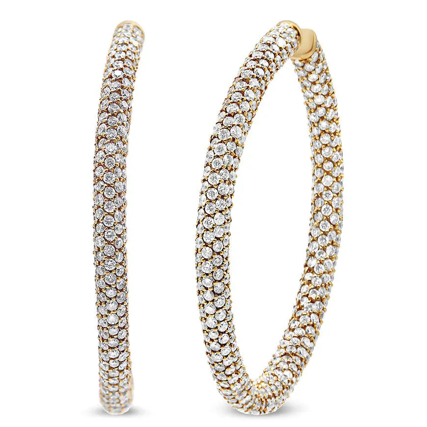 18K Rose Gold 6.90 Cttw Pave Set Diamond Inside Out Eternity Hoop Earrings (F-G Color, VS1-VS2 Clarity) Infinite Jewels