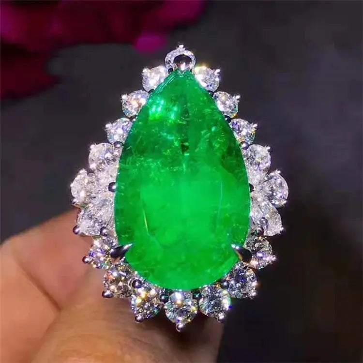 Colombia Vivid Green 18k Gold South Africa Real Diamond Natural Emerald Pendant/ring for Women Dual Models Wedding Jewelry Maison Valderre