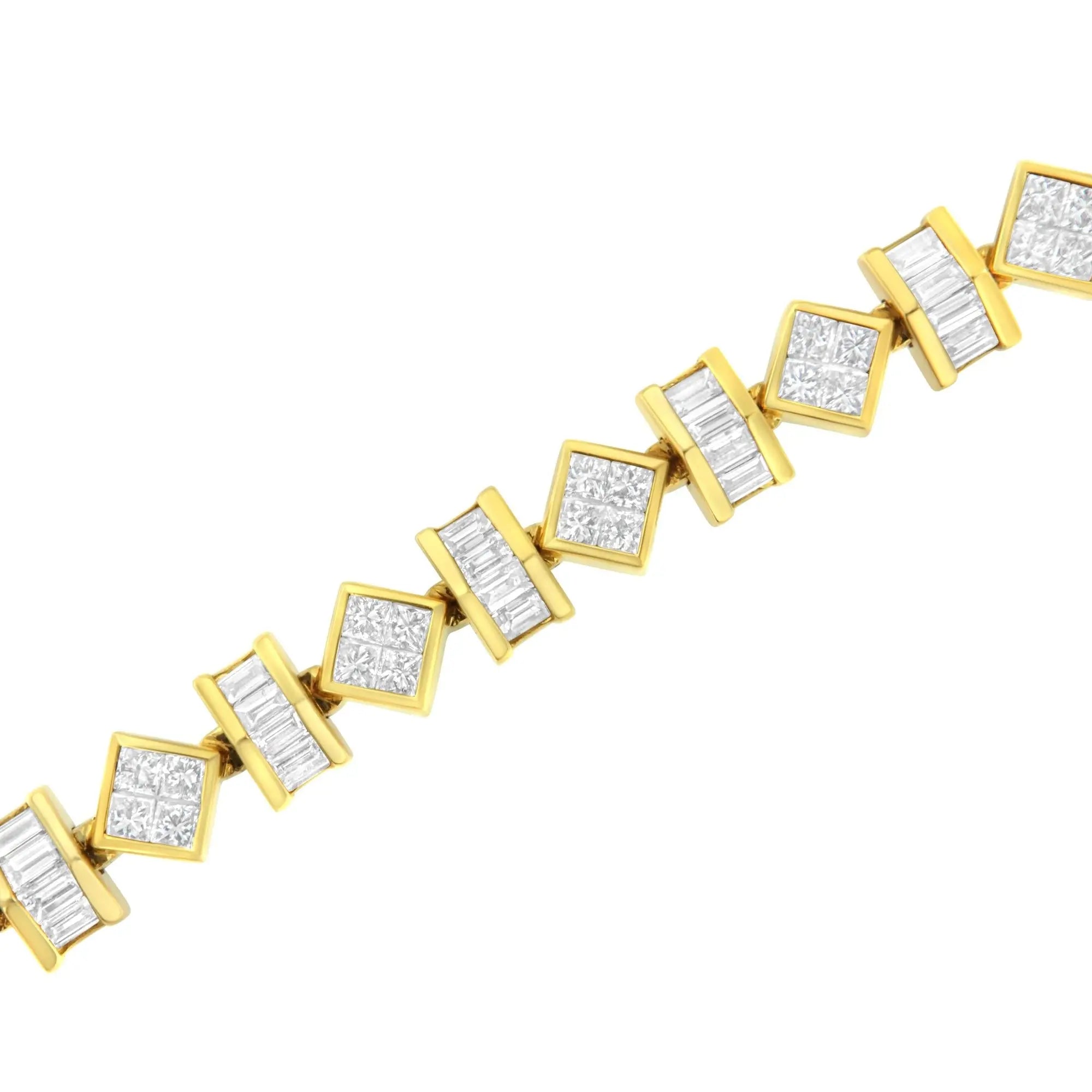 14K Yellow Gold Princess and Baguette Diamond Modern Link Bracelet(7.50 cttw,G-H Color,VS1-VS2 Clarity) Infinite Jewels