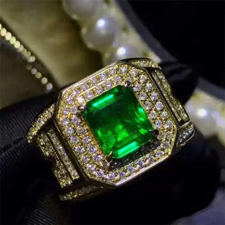 specialized Gemstone Jewelry Factory 18k South Africa Real Diamond Afghanistan 2.9ct Natural Vividgreen Emerald Ring for Men Maison Valderre