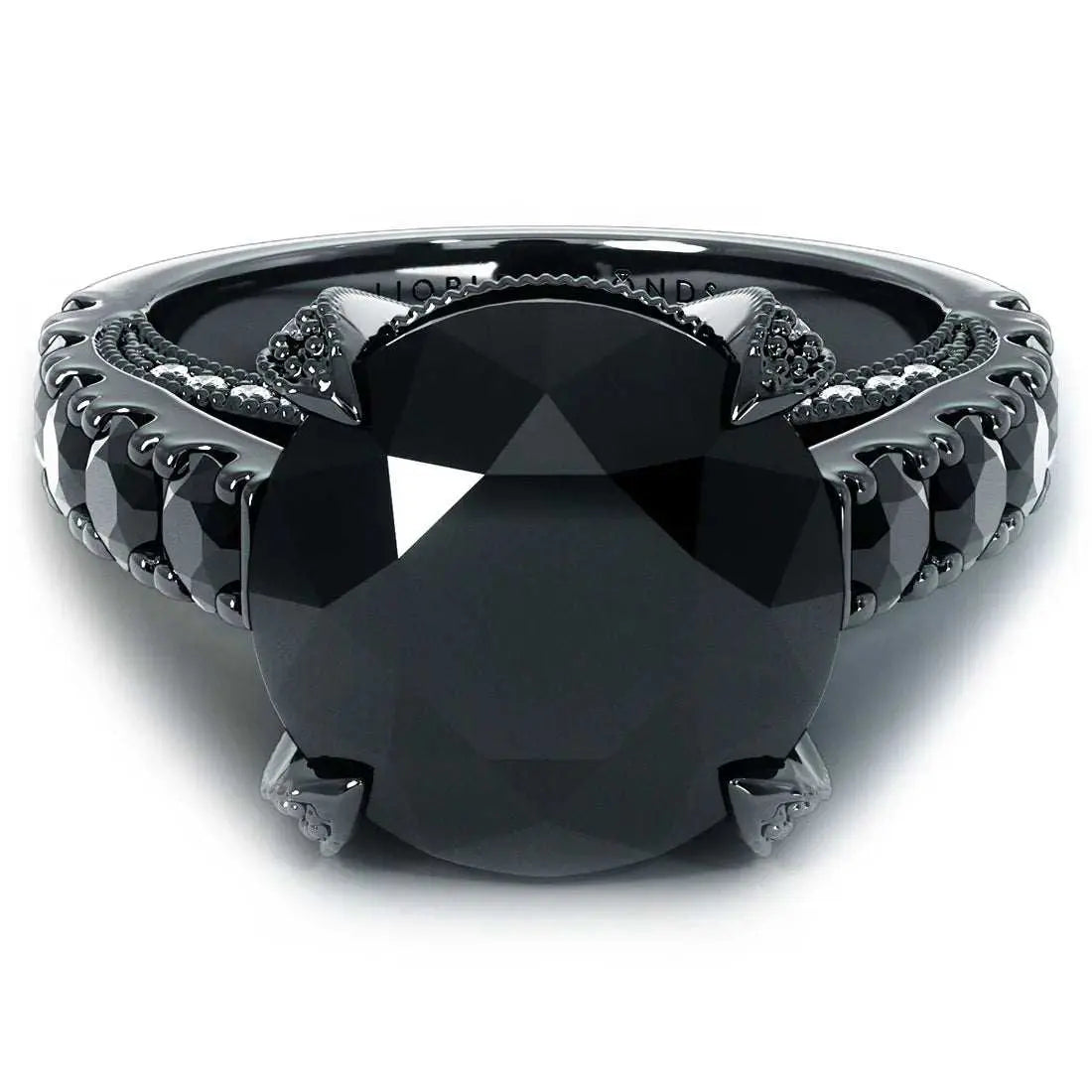 7.05 Carat Certified Natural Black Diamond Engagement Ring 14K Black Gold - The Sparkling Squirrels & Co.