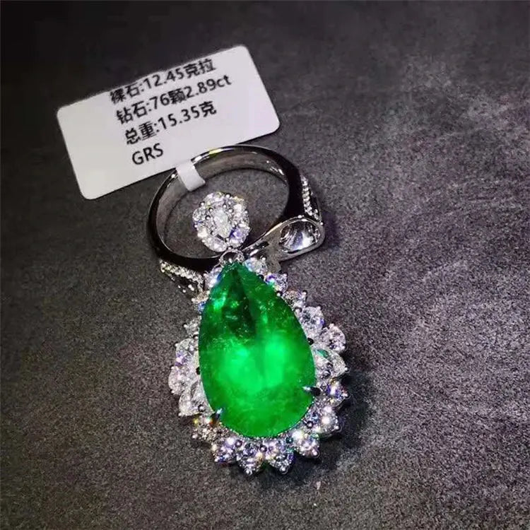 Colombia Vivid Green 18k Gold South Africa Real Diamond Natural Emerald Pendant/ring for Women Dual Models Wedding Jewelry Maison Valderre