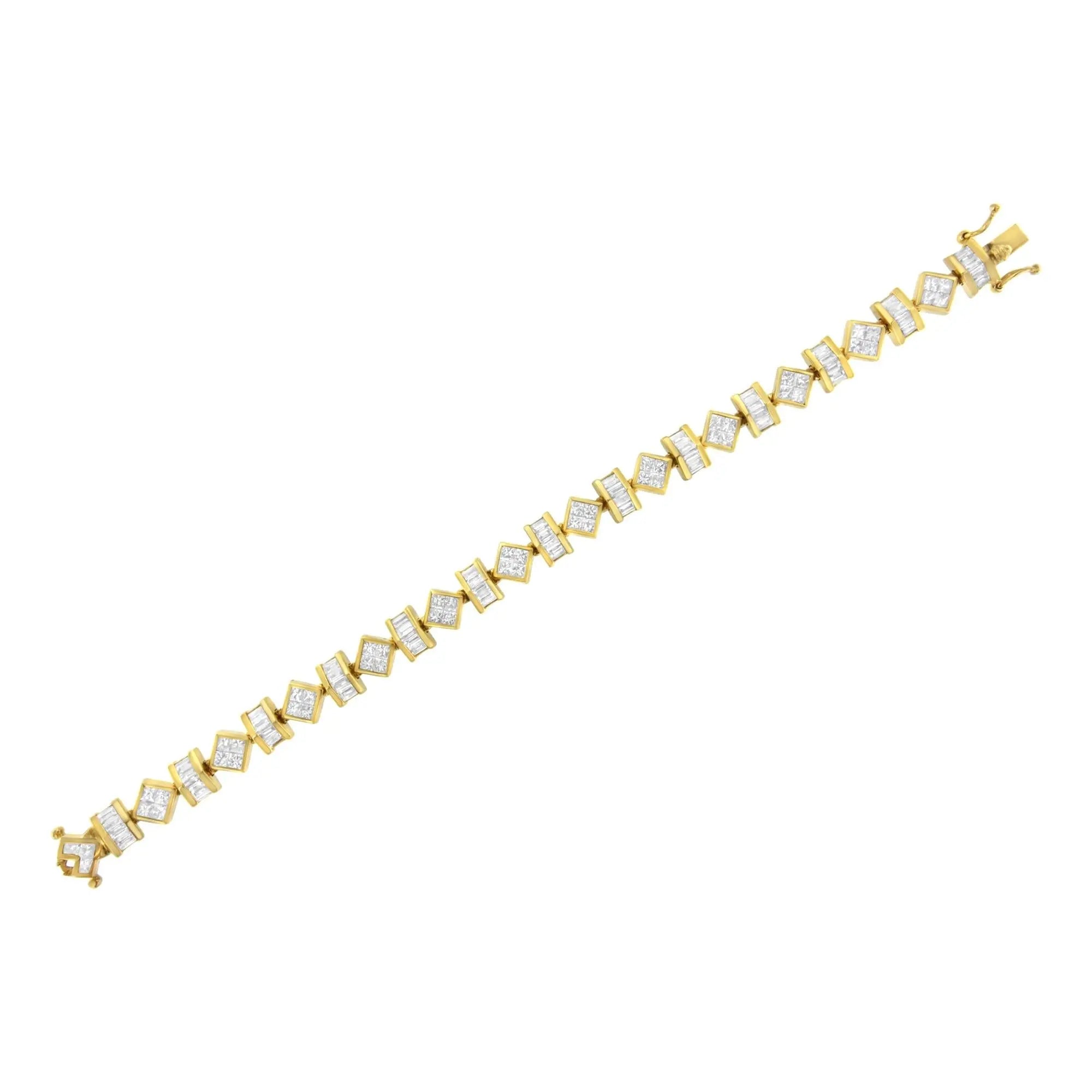14K Yellow Gold Princess and Baguette Diamond Modern Link Bracelet(7.50 cttw,G-H Color,VS1-VS2 Clarity) Infinite Jewels