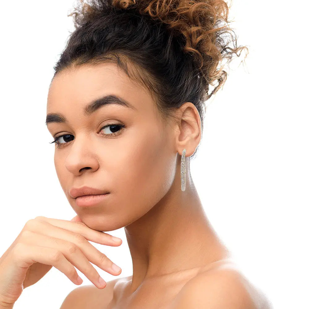 18K Rose Gold 6.90 Cttw Pave Set Diamond Inside Out Eternity Hoop Earrings (F-G Color, VS1-VS2 Clarity) Infinite Jewels