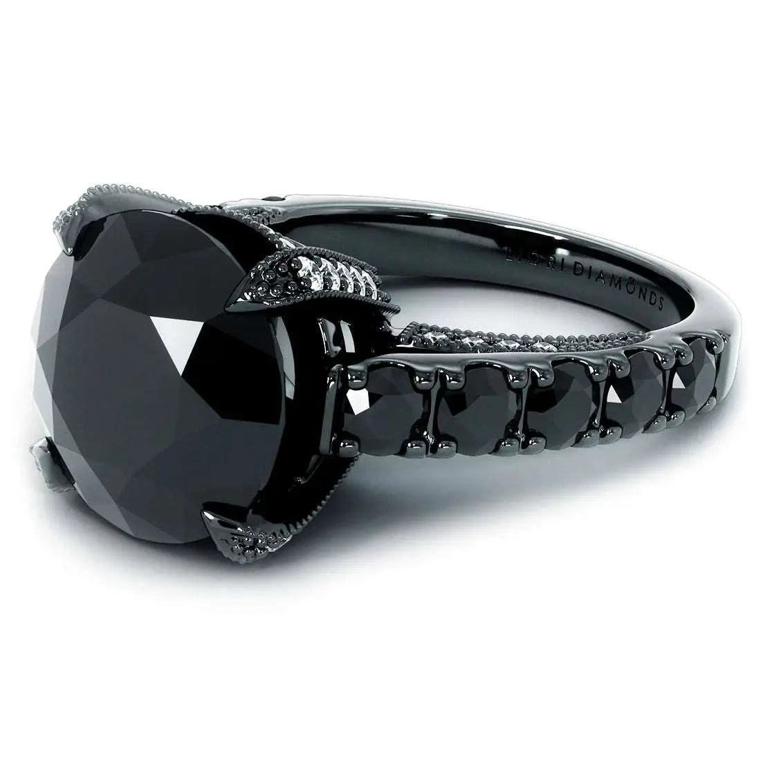 7.05 Carat Certified Natural Black Diamond Engagement Ring 14K Black Gold - The Sparkling Squirrels & Co.