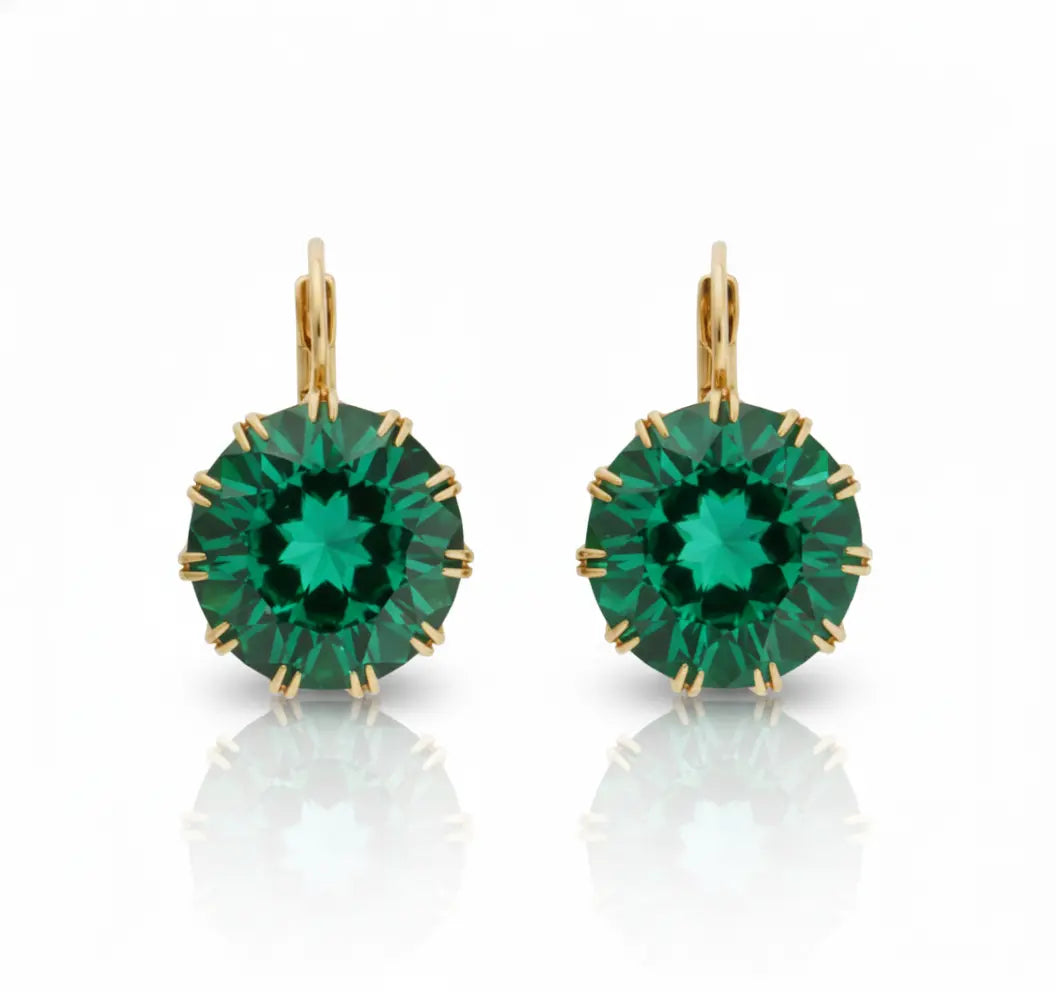 Lumine Emerald Hoops 14ct yellow gold hoops with two 9.00 mm Colombian AAA emeralds totalling 3 ct