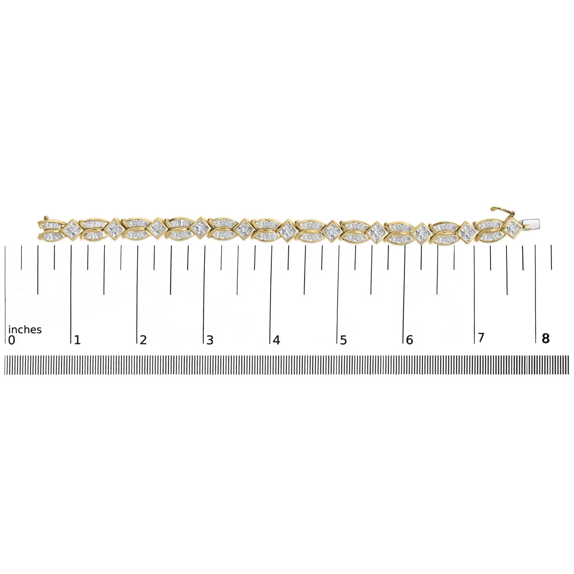 14K Yellow Gold 8 1/5 Cttw Baguette and Princess-Cut Diamond Geometric Twist Link Bracelet (G-H Color, VS1-VS2 Clarity) - Size 7" Infinite Jewels