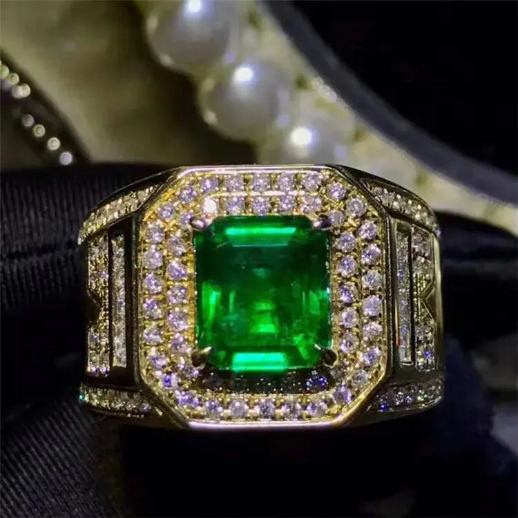 specialized Gemstone Jewelry Factory 18k South Africa Real Diamond Afghanistan 2.9ct Natural Vividgreen Emerald Ring for Men Maison Valderre