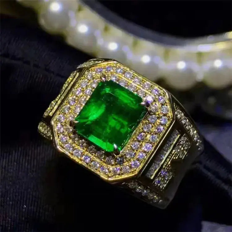 specialized Gemstone Jewelry Factory 18k South Africa Real Diamond Afghanistan 2.9ct Natural Vividgreen Emerald Ring for Men Maison Valderre