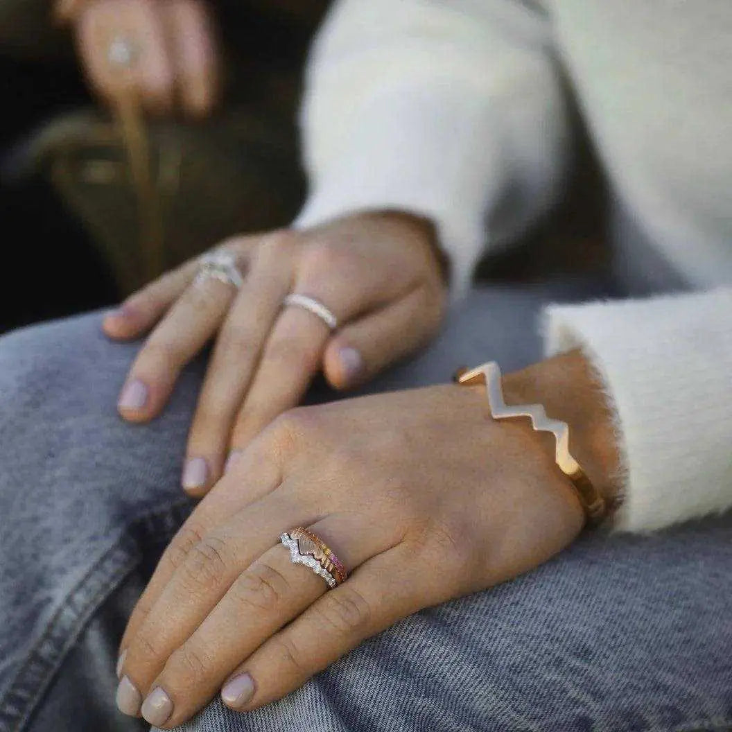 LUXE EDITION: 18K Yellow & White Gold Teton Stacking Rings™ (2 Ring Set) - The Sparkling Squirrels & Co.