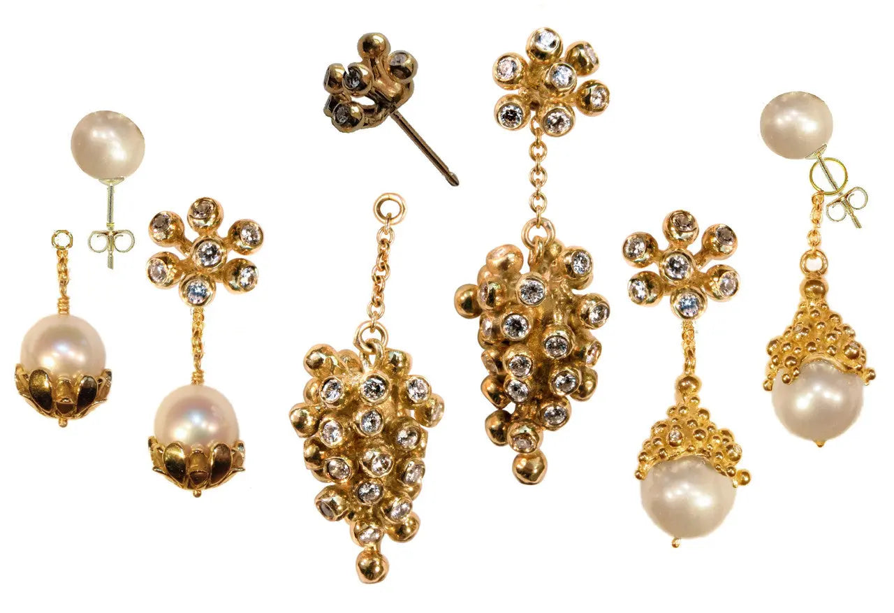 Grapes Drop Earrings- 2 parts-Detachable Stud. 18K Gold with diamonds Jane A Gordon: Designs for Life