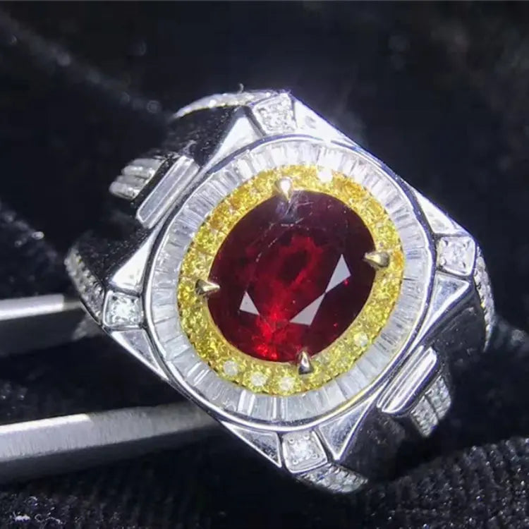 SGARIT Grand Luxury Jewelry Men High Quality Gemstone AU750 18k Gold Pigeon Blood 3.22ct Natural Unheated Ruby Men's Ring Maison Valderre