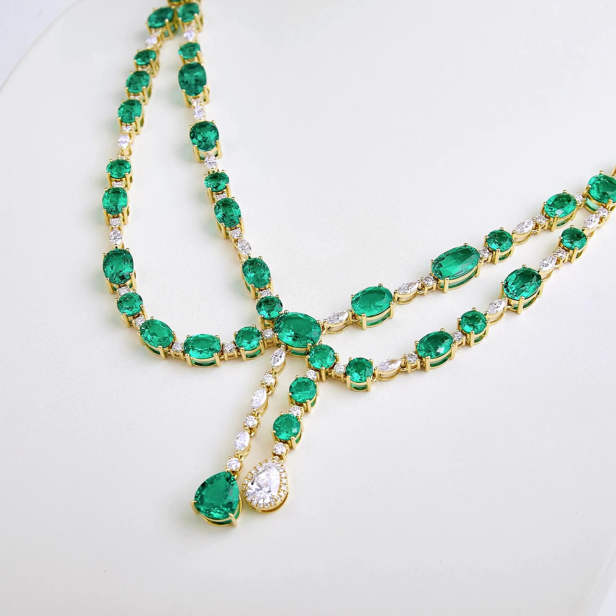 Fine Jewelry Luxury Women Lab Grown Green Emerald Diamond Necklace 18k Gold Double Layer Necklace Maison Valderre
