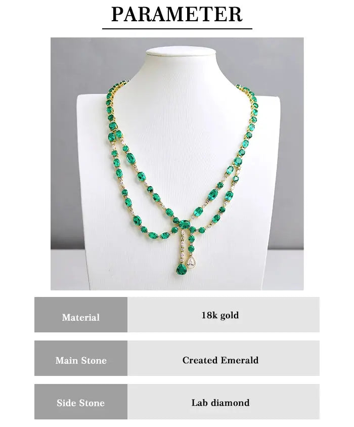 Fine Jewelry Luxury Women Lab Grown Green Emerald Diamond Necklace 18k Gold Double Layer Necklace Maison Valderre