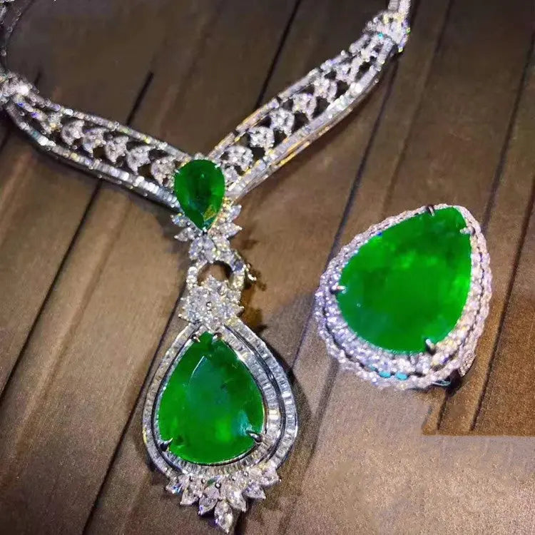 Royal Customized Precious Wedding Gemstone Jewelry With Price 18k Gold Natural Green Emerald Pendant Necklace Ring Set Maison Valderre