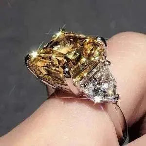 14K White Gold 10 Carat Yellow Moissanite Diamond Wedding Engagement Ring Maison Valdorre