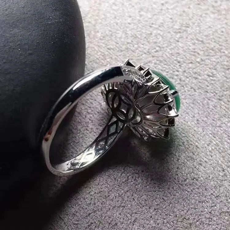 Chinese Luxury Big Jade Gemstone Jewelry With Diamond Wholesale 18k Gold 11.8x8.5x6mm Natural Green Jadeite Ring Maison Valderre