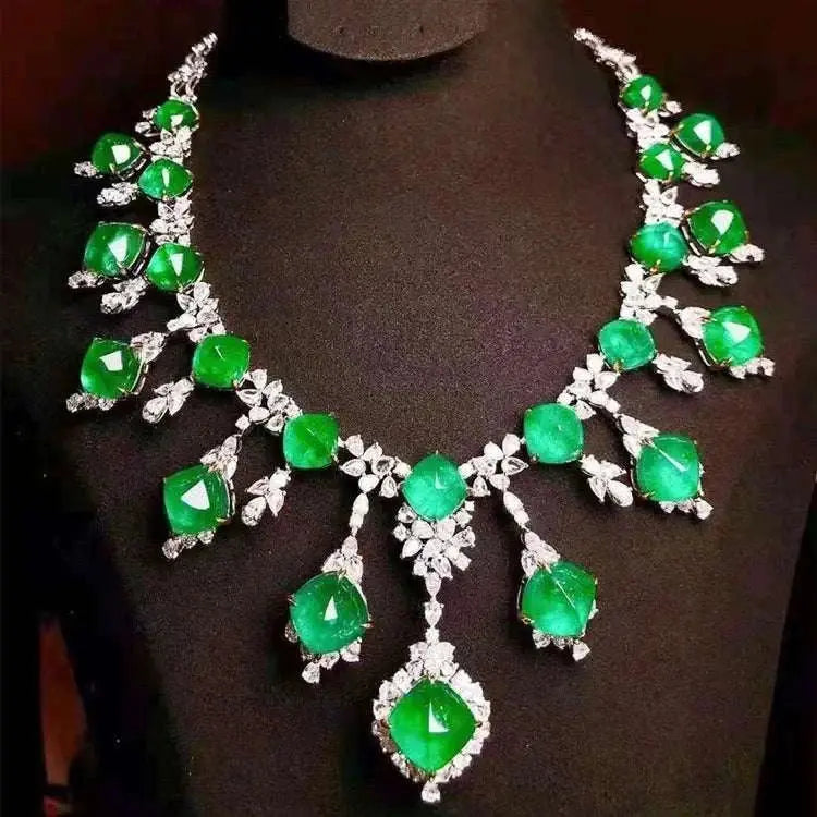 SGARIT Hot Custom Jewellery Gold Luxury Wedding Engagement Anniversary Vivid Green 18K Gold 114.95Ct Natural Emerald Necklace - The Sparkling Squirrels & Co.