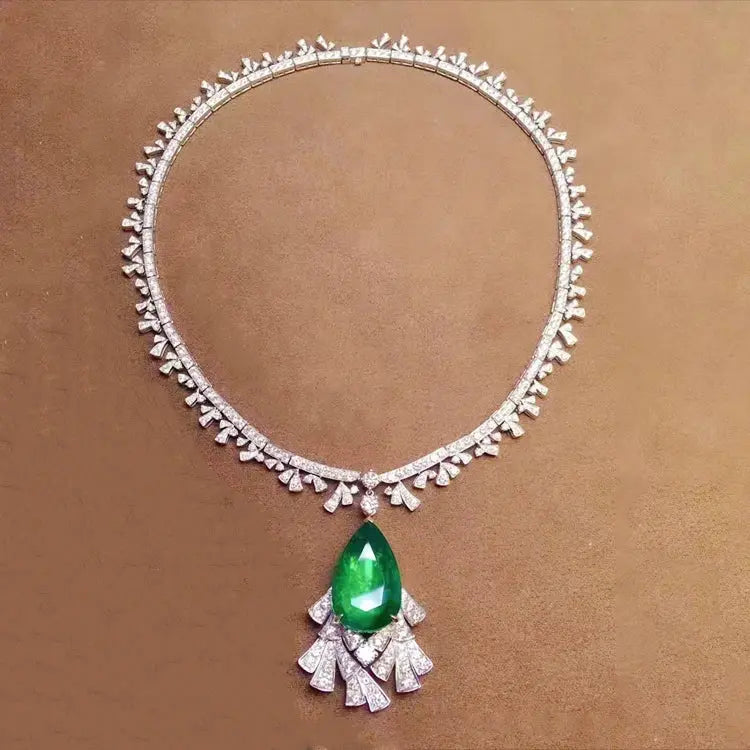 SGARIT Collana Di Pietre Preziose Jewelry Gold Luxury Wedding Engagement Vivid Green18k Gold 22.97ct Natural Emerald Pendant Maison Valderre