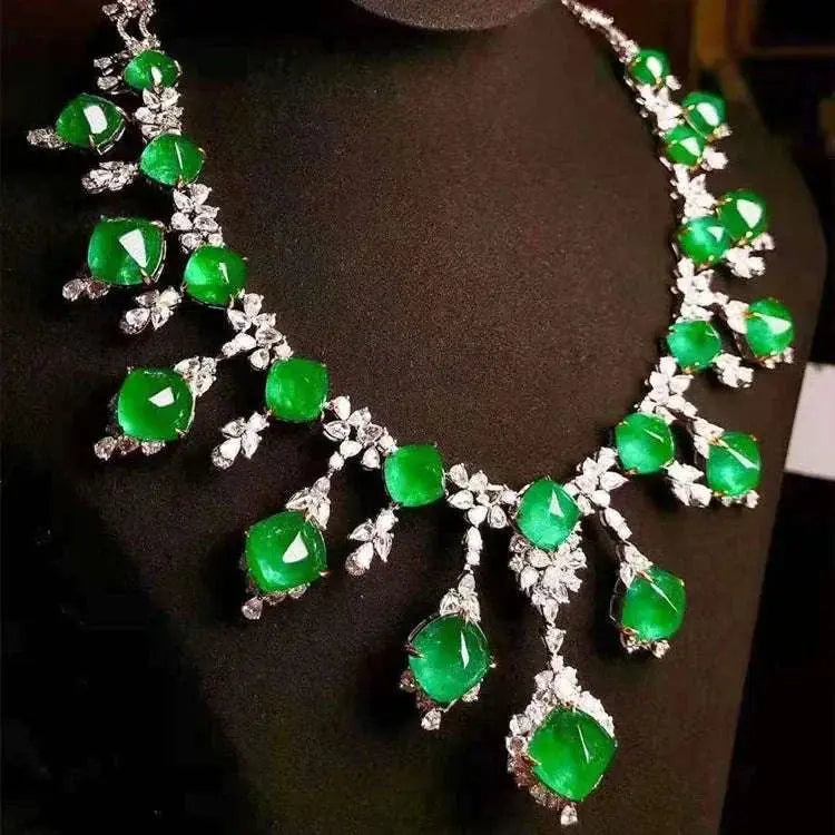 SGARIT Hot Custom Jewellery Gold Luxury Wedding Engagement Anniversary Vivid Green 18K Gold 114.95Ct Natural Emerald Necklace - The Sparkling Squirrels & Co.