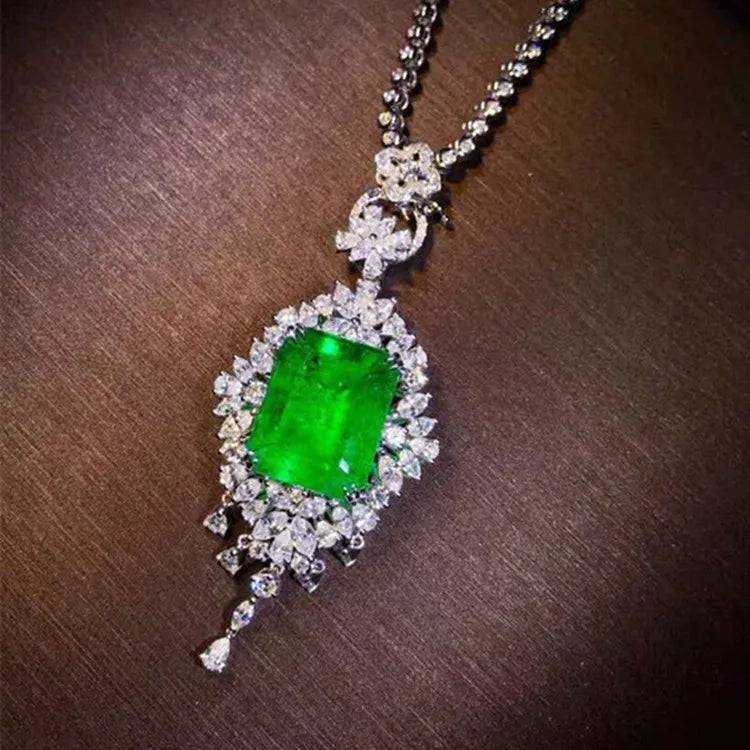18k Gold South Africa Real Diamond Colombia 13.8ct Natural Vivid Green Octagonal Emerald Pendant Necklace for Women - The Sparkling Squirrels & Co.