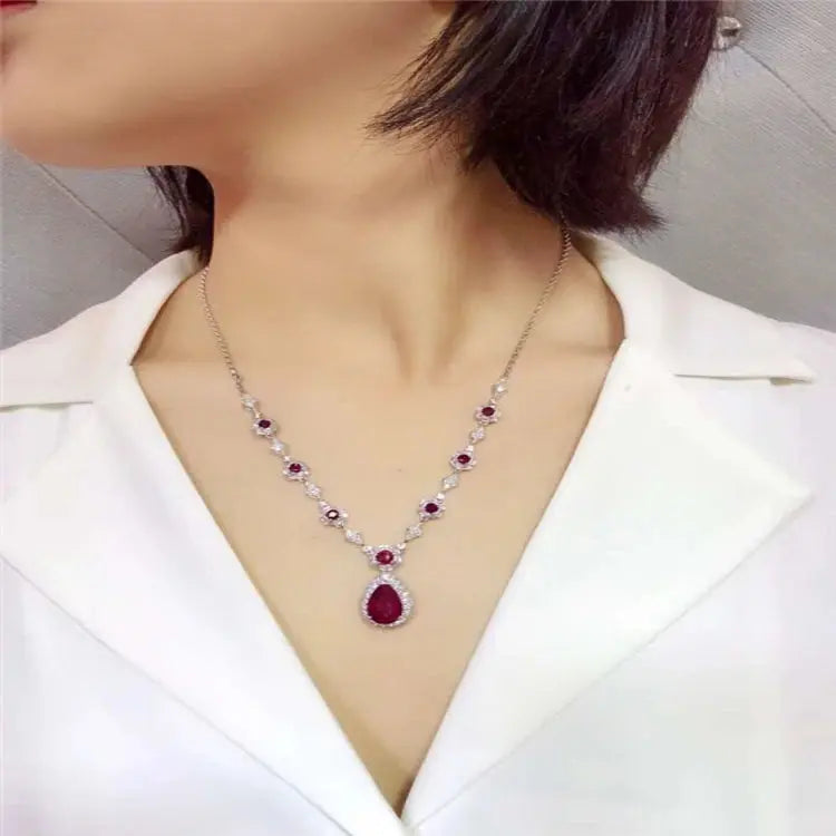Indian Jewelry Gold 18k Gold  South Africa Real Diamond Natural Ruby Necklace for Women Fashion Jewelry Set Maison Valderre