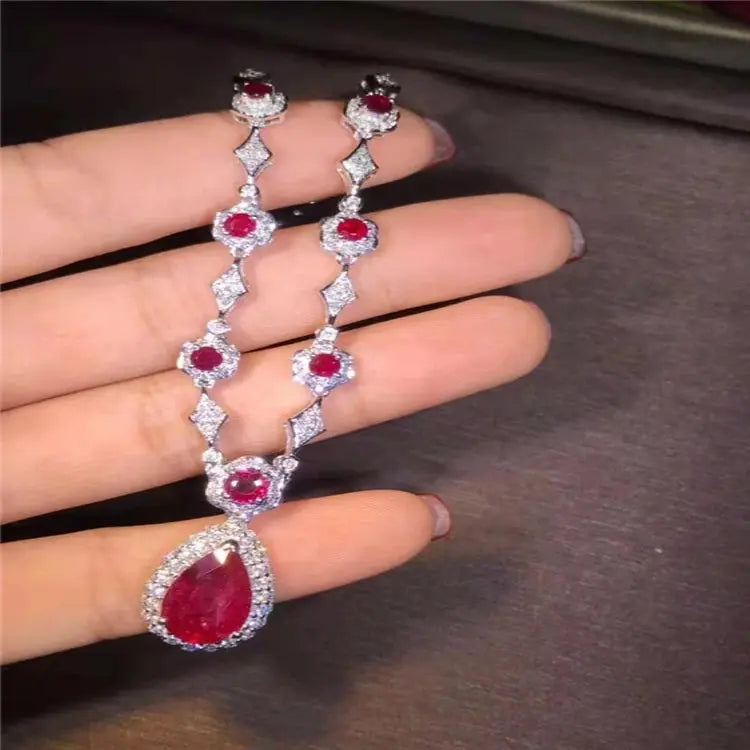 Indian Jewelry Gold 18k Gold  South Africa Real Diamond Natural Ruby Necklace for Women Fashion Jewelry Set Maison Valderre