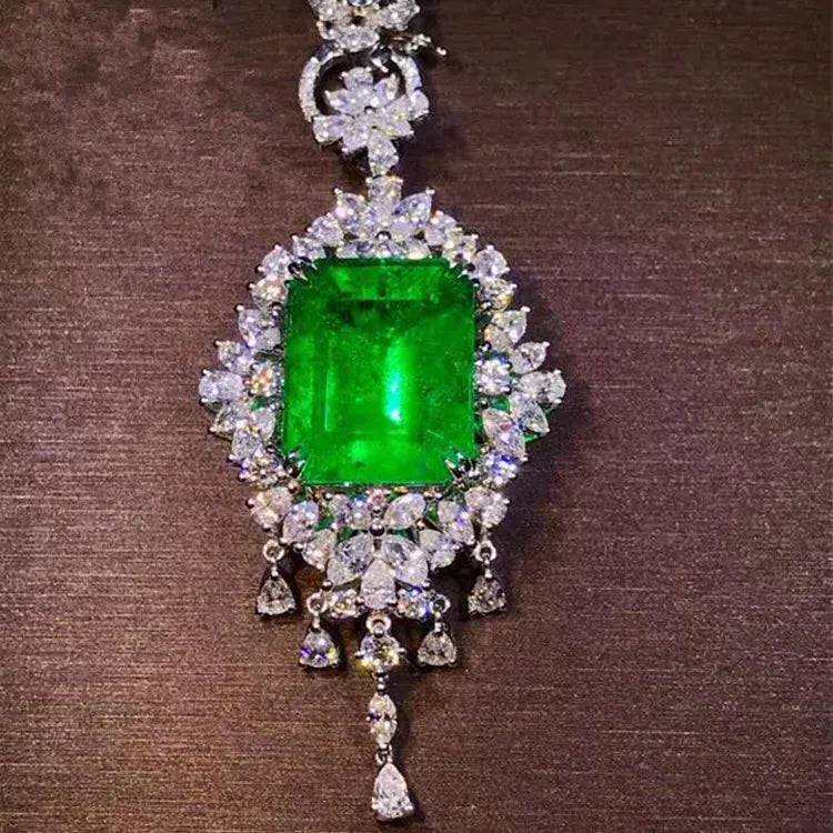 18k Gold South Africa Real Diamond Colombia 13.8ct Natural Vivid Green Octagonal Emerald Pendant Necklace for Women - The Sparkling Squirrels & Co.