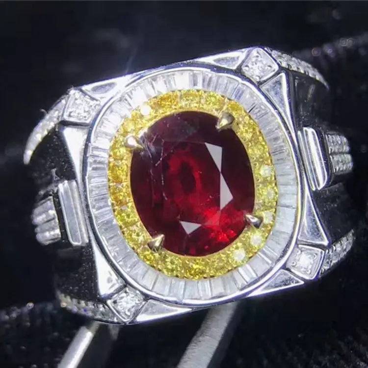 SGARIT Grand Luxury Jewelry Men High Quality Gemstone AU750 18k Gold Pigeon Blood 3.22ct Natural Unheated Ruby Men's Ring Maison Valderre