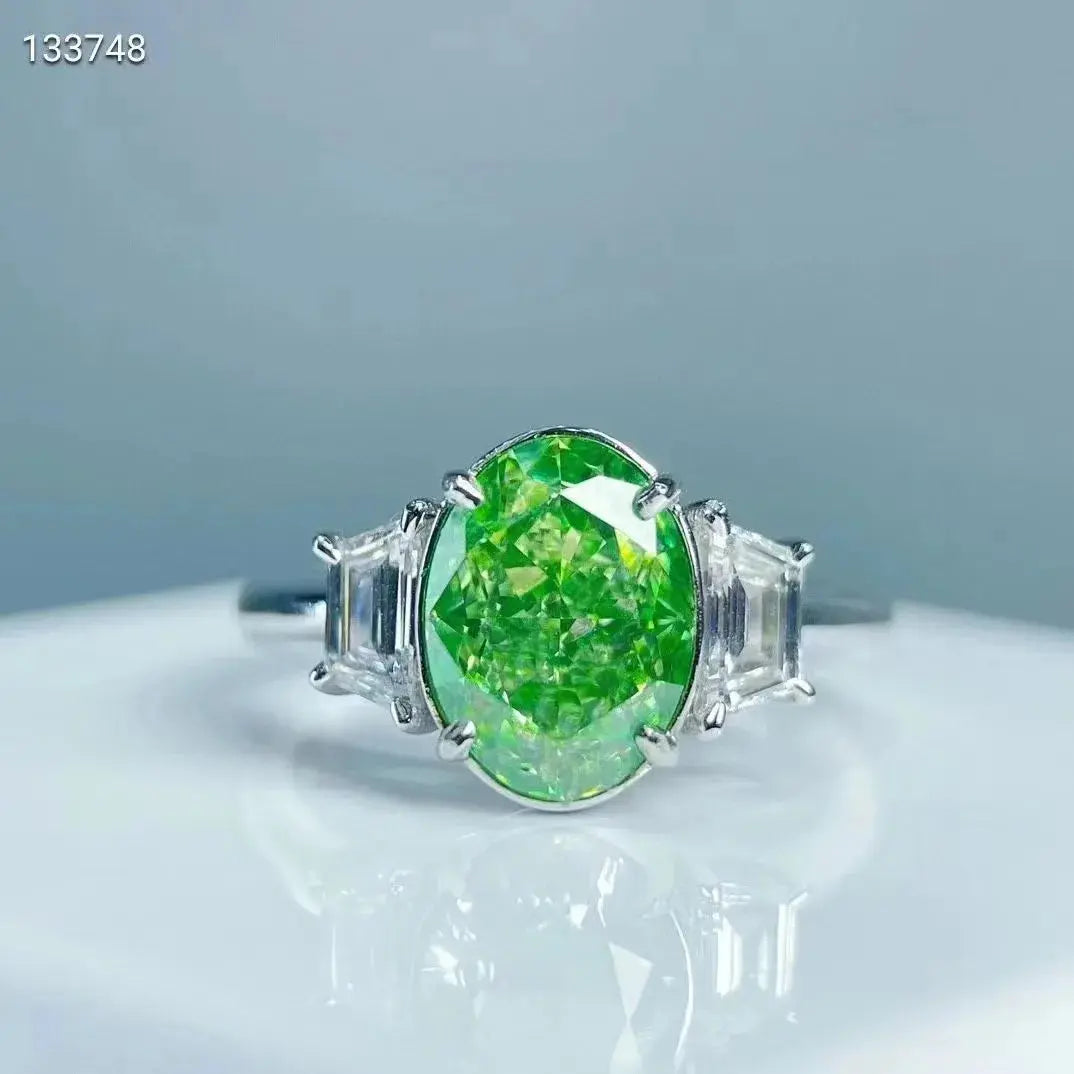 SGARIT Three Diamond Ring Fine Jewelry 18K White Gold VVS 3.11CT Oval Cut Natural Fancy Green Diamond Women Ring Maison Valderre