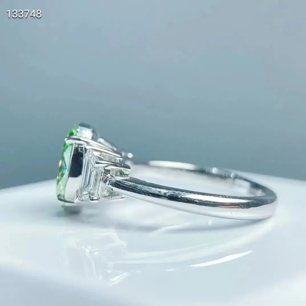 SGARIT Three Diamond Ring Fine Jewelry 18K White Gold VVS 3.11CT Oval Cut Natural Fancy Green Diamond Women Ring Maison Valderre