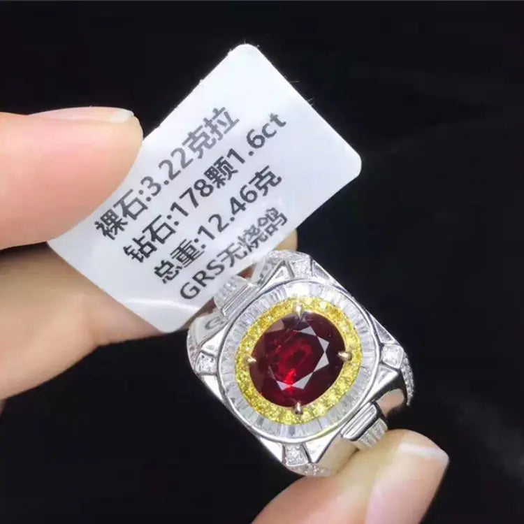 SGARIT Grand Luxury Jewelry Men High Quality Gemstone AU750 18k Gold Pigeon Blood 3.22ct Natural Unheated Ruby Men's Ring Maison Valderre