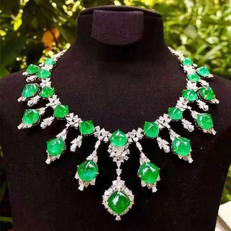 SGARIT Hot Custom Jewellery Gold Luxury Wedding Engagement Anniversary Vivid Green 18K Gold 114.95Ct Natural Emerald Necklace - The Sparkling Squirrels & Co.