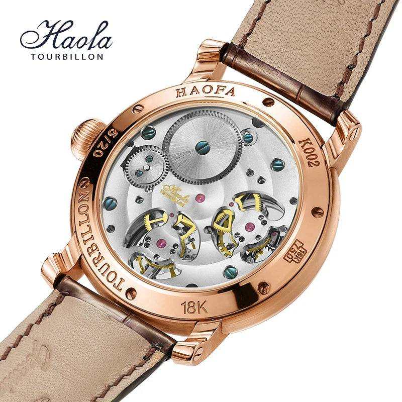 HAOFA Luxury 18K Gold Double Tourbillon Movement Skeleton Mens Watch Manual Mechanical Diamond Rose Watch For Men Sapphire K002 - The Sparkling Squirrels & Co.