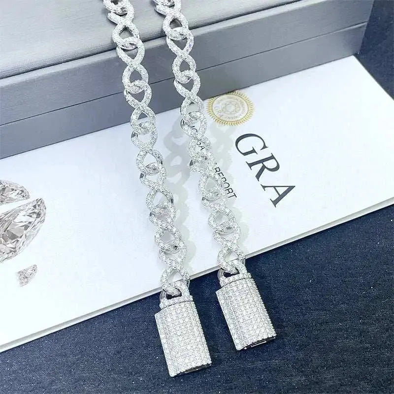 Diamond hair cross-border new 8-character chain bracelet 925 silver moissanite D color VVS full inlaid European and American hip - The Sparkling Squirrels & Co.