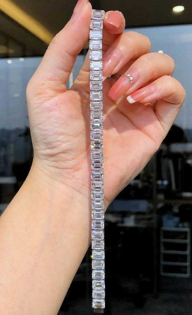 Ruif Customize 18k Gold about 1ct Emerald Cut Lab Grown Emerald Tennis Bralcelt for Women Wedding bangles Bracelets - The Sparkling Squirrels & Co.