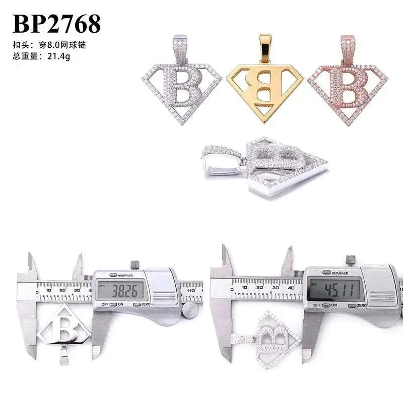 Diamond hair personalized hollow letter B pendant 925 silver-plated D color moissanite foreign trade special can wear 8mm neckla - The Sparkling Squirrels & Co.