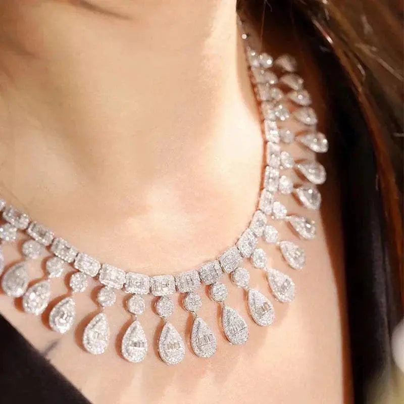 Aazuo 18K White Gold Yellow Gold Real Diamonds 9.2ct Luxury Waterdrop Necklace For Women Engagement Advanced banquet Party - The Sparkling Squirrels & Co.