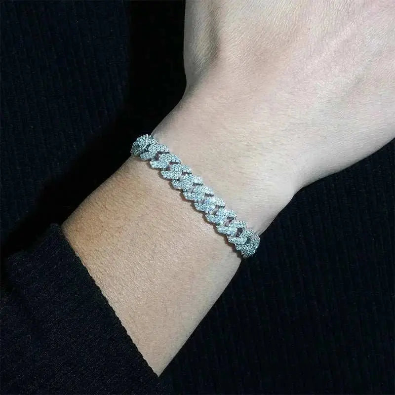 Diamond hair cross-border new hot-selling 10mm European and American copper inlaid zircon hip-hop rhombus Cuban bracelet necklac - The Sparkling Squirrels & Co.