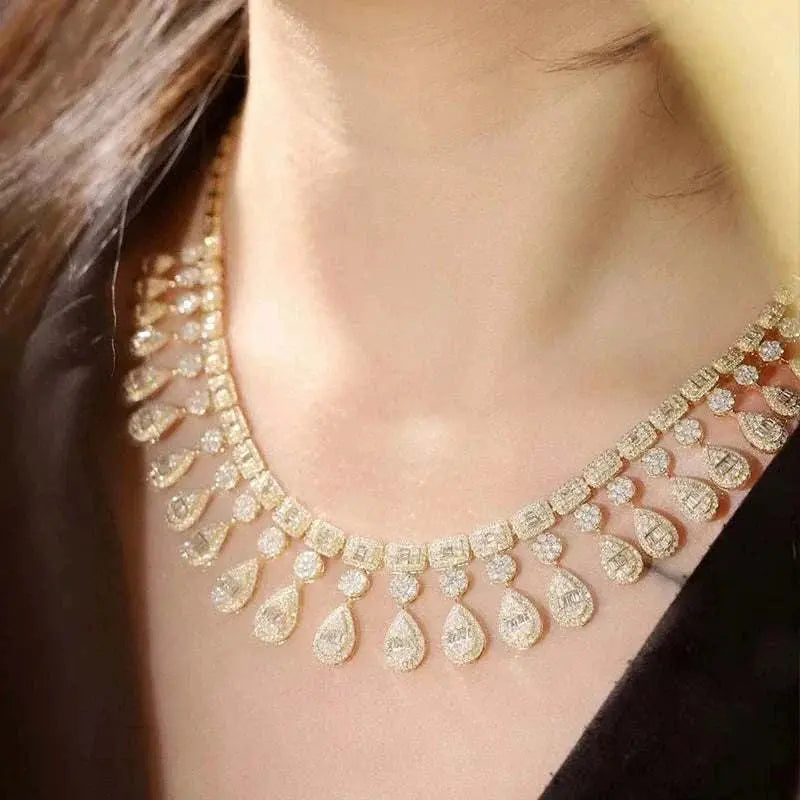 Aazuo 18K White Gold Yellow Gold Real Diamonds 9.2ct Luxury Waterdrop Necklace For Women Engagement Advanced banquet Party - The Sparkling Squirrels & Co.