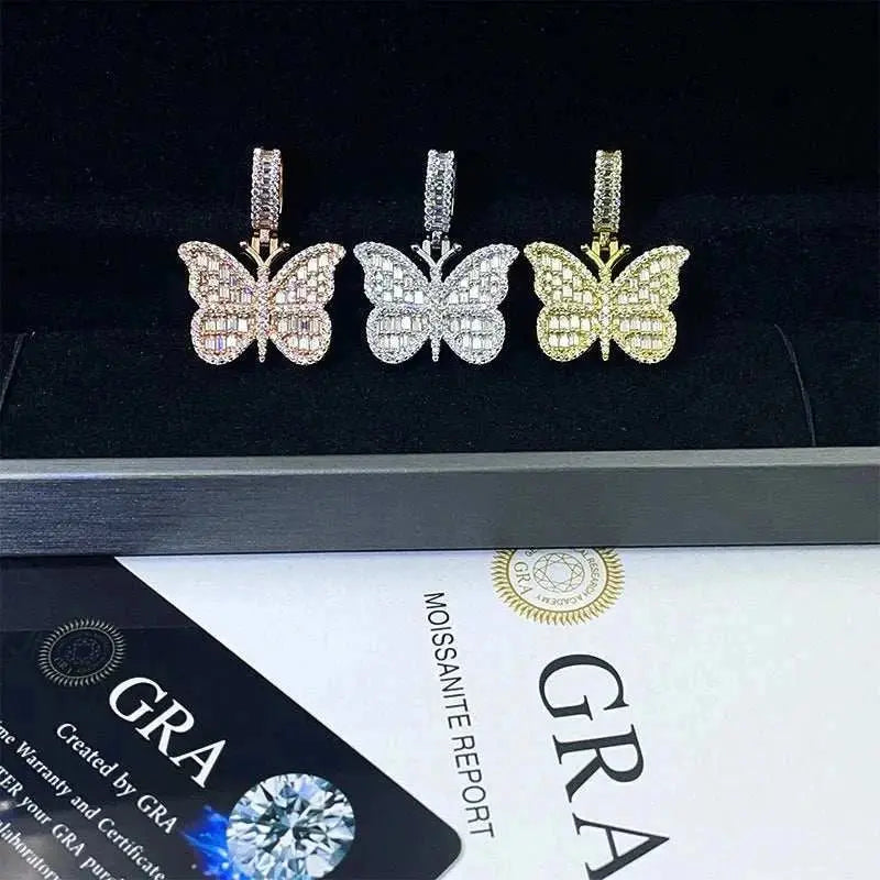 Diamond hair new personalized butterfly pendant S925 silver moissanite full of European and American hip-hop jewelry factory spo - The Sparkling Squirrels & Co.