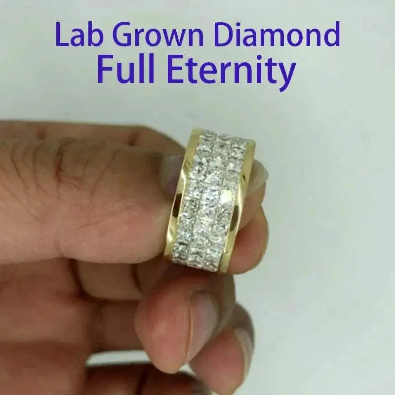 9ctw Princess CVD HPHT Lab Grown Diamond Full Eternity Ring, Engagement, 14k Yellow Gold, Gift For Woman,DEF Color Stone VS-VVS - The Sparkling Squirrels & Co. 
