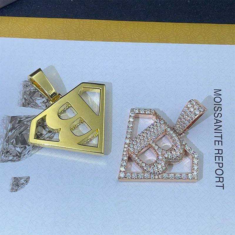 Diamond hair personalized hollow letter B pendant 925 silver-plated D color moissanite foreign trade special can wear 8mm neckla - The Sparkling Squirrels & Co.